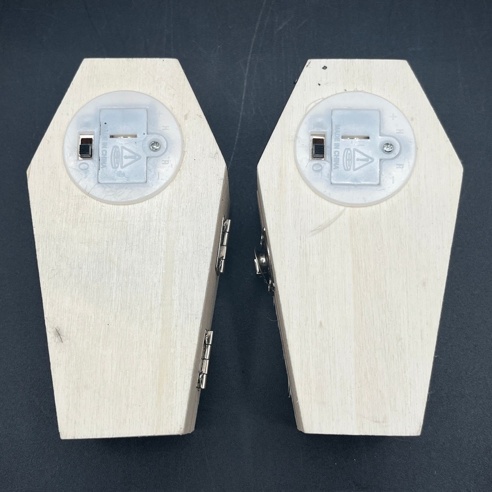 Wood Coffin Trinket Boxes LED Color Changing Skull Skeleton Halloween Decor 2pc - Picture 11 of 11